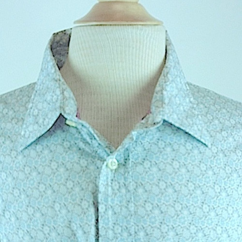 MASON'S Italy blue floral BUTTON DOWN cotton stretch SHIRT XLT
